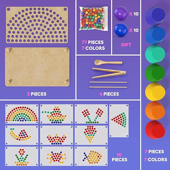 Houten Montessori Peg Board kralen spel | Regenboog stapelen matching tellen kleur sorteren spelletjes