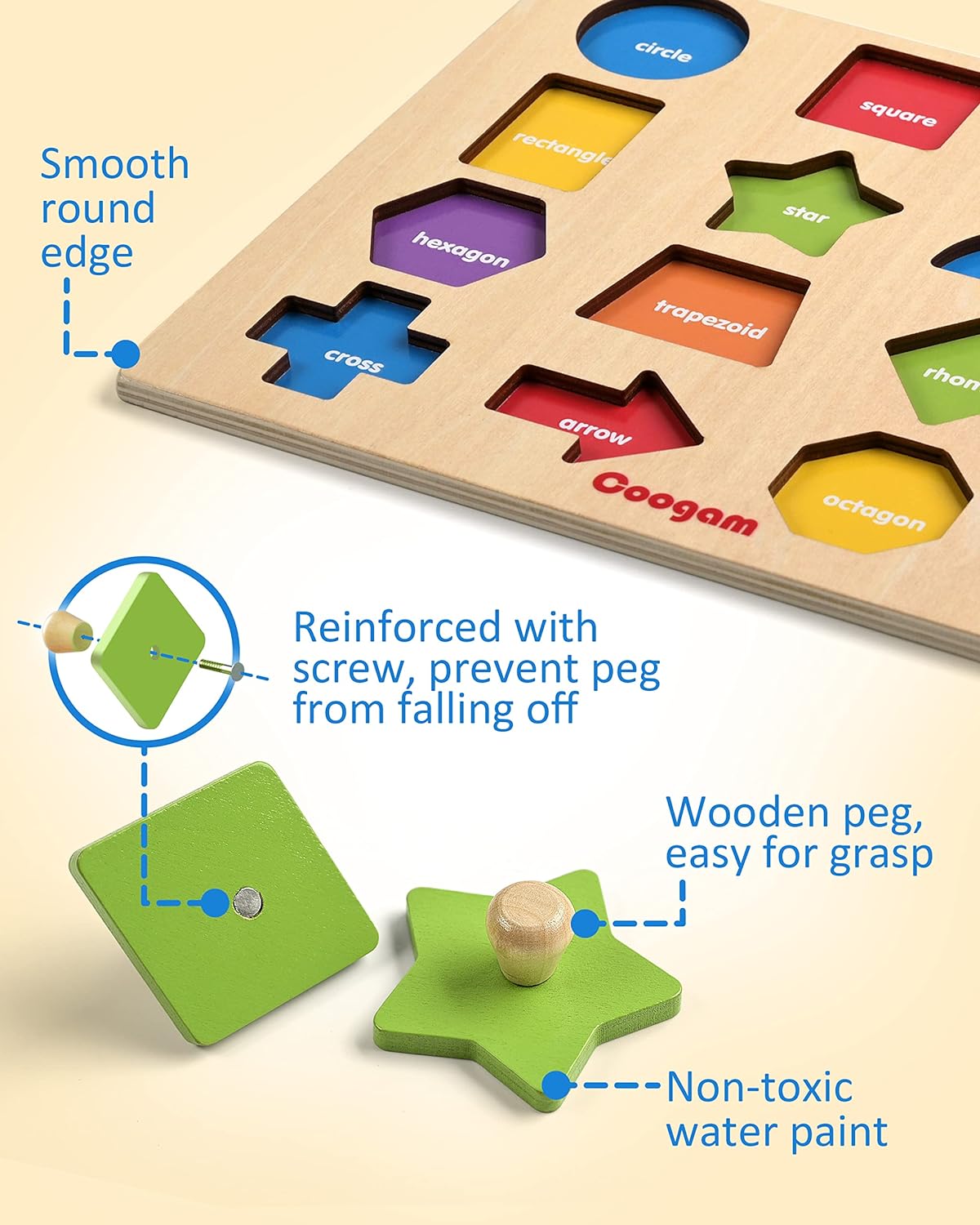 WoodGame l Montessori PeuterPuzzel Bord l Geometrische Vormen