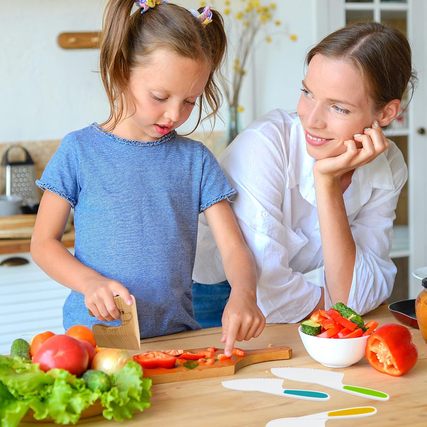 Kindermessen 11-delige houten Keukenset voor Kinderen l Snijden en Koken van Groenten of Fruit