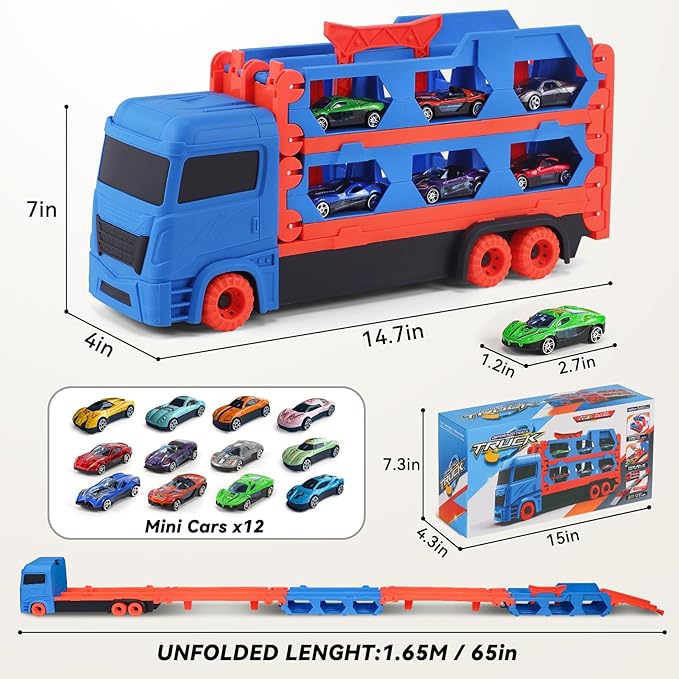 Draagbare Racebaan Truck Speelgoedauto met 12 Race l Voertuigen Speelgoed Set voor Kinderen