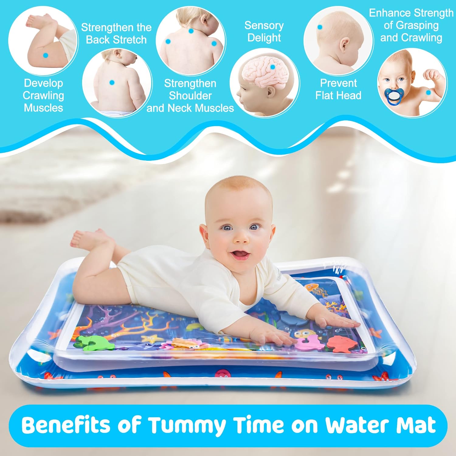 AquaInfant l Baby Water Speelmat met Bewegende Vissen l Peuters 3 tot 12 maanden