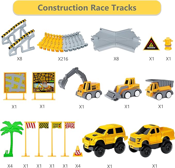 Truck Auto en Flexibele Railspeelset 253 Stuks l Kinderen Bouwspeelgoed 3, 4, 5, 6, 7,8 Jaar