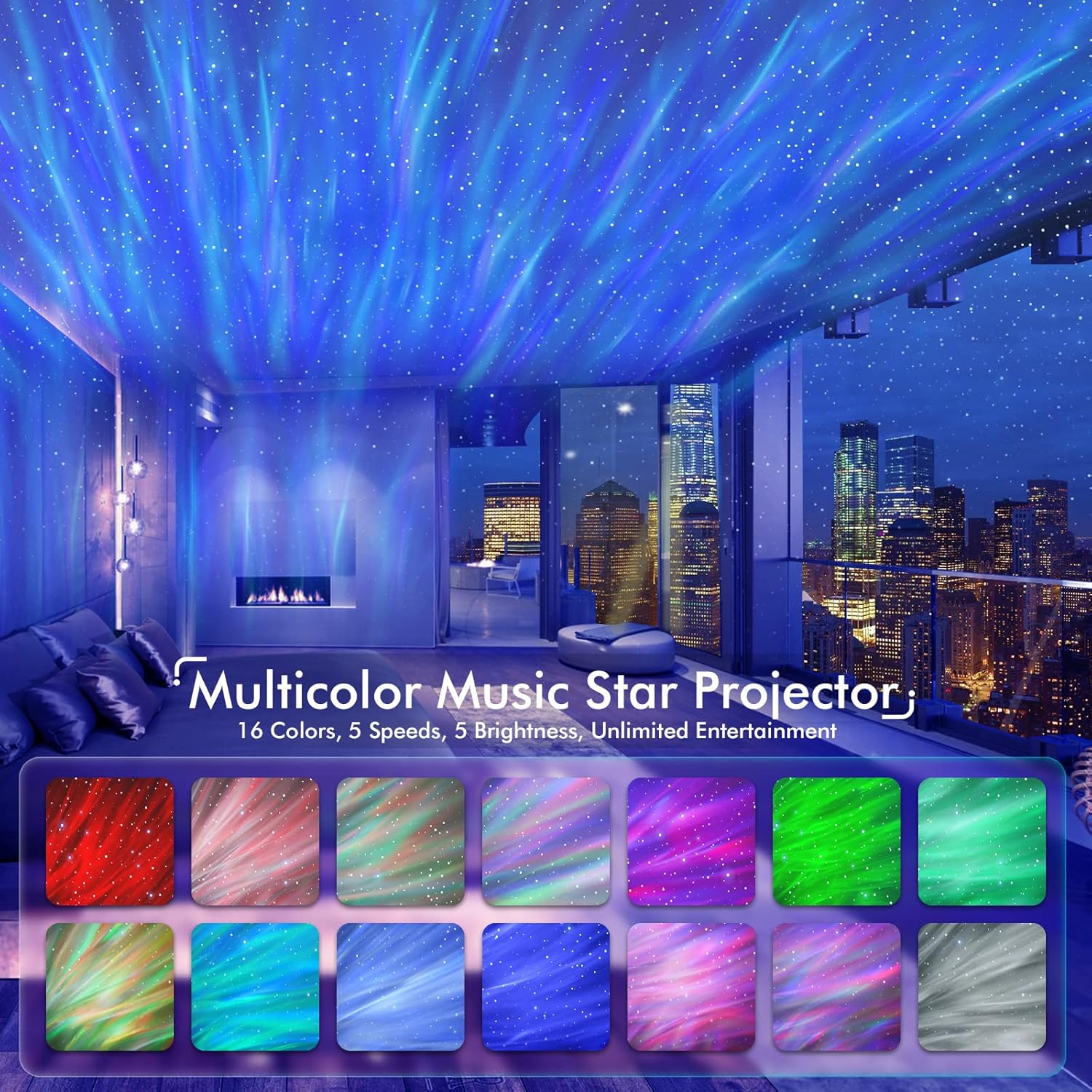 Sterren- & Galaxy Projector met Bluetooth Speaker, White Noise & Timer - LED Aurora Nachtlamp voor Slaapkamer | Perfect Kerst- & Verjaardagscadeau voor Kinderen & Volwassenen