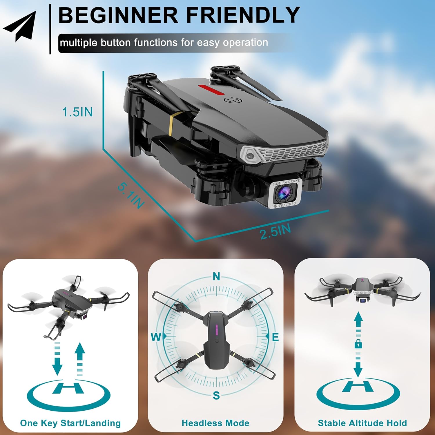 Drone met camera Opvouwbaar met Opbergdoos & Afstandsbediening l Zwart