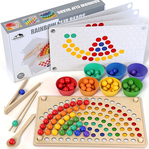 Houten Montessori Peg Board kralen spel | Regenboog stapelen matching tellen kleur sorteren spelletjes