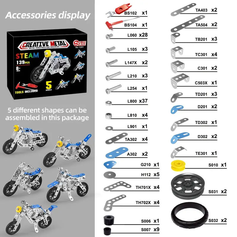 Bouwspeelgoed Motor Set - 139 Stuks l Educatief Speelgoed 8, 9, 10, 11, 12 Jaar