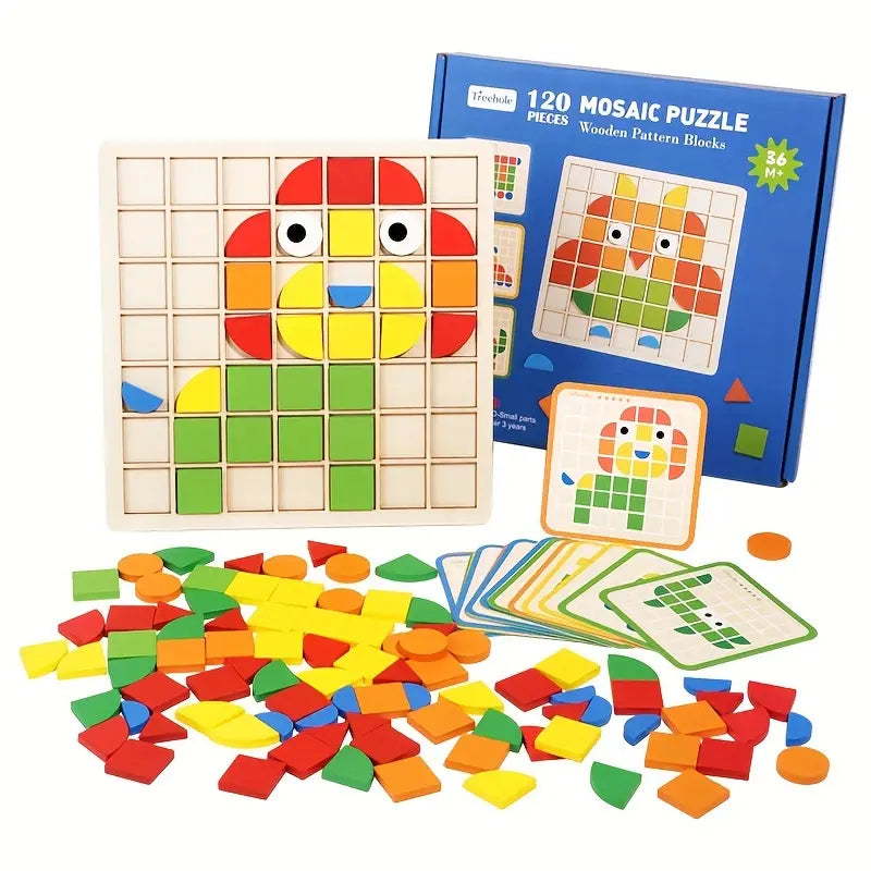 Montessori Houten Speelgoed Puzzel , Veelvormige 3D Mozaïek Puzzels Peuters