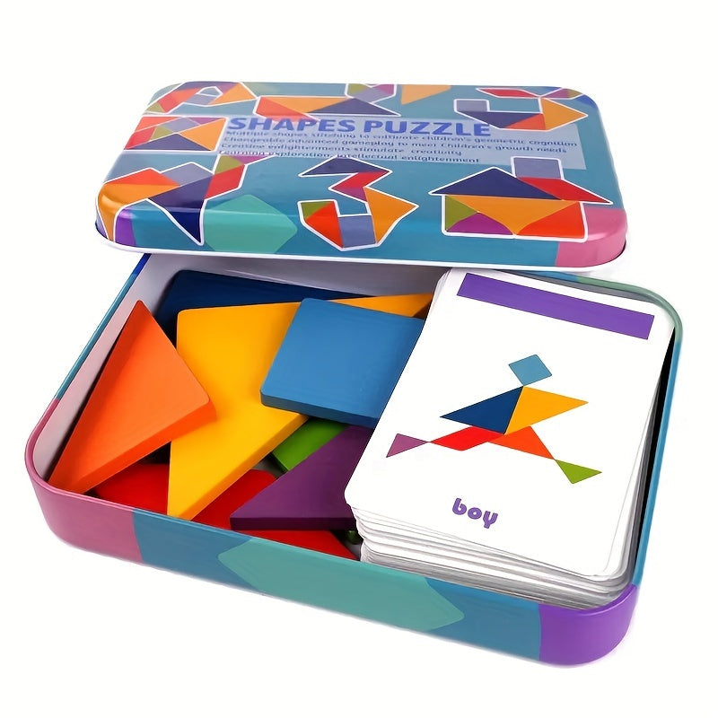 Houten Tangram Spel voor Kinderen Vanaf 3 Jaar | Educatief Speelgoed voor Wiskunde en Meetkunde | Perfect Cadeau voor Halloween, Kerstmis & Thanksgiving