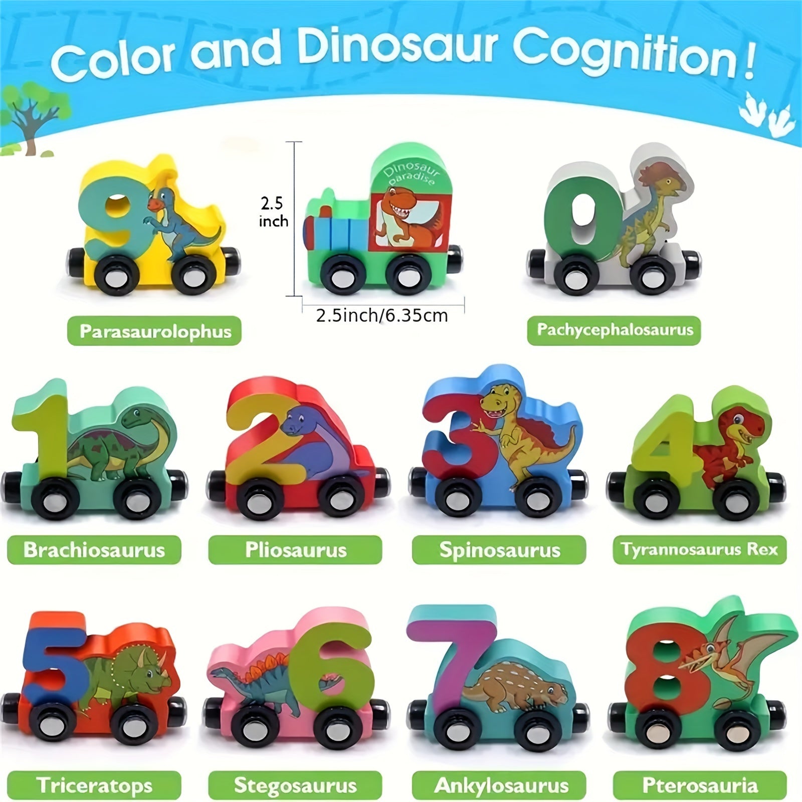 11-delige Magnetische Houten Dinosaurustrein met Nummers & 14-delige Kersttrein - Educatieve Magnetische Treinset voor Peuters | Perfect Cadeau voor Verjaardag & Kerst