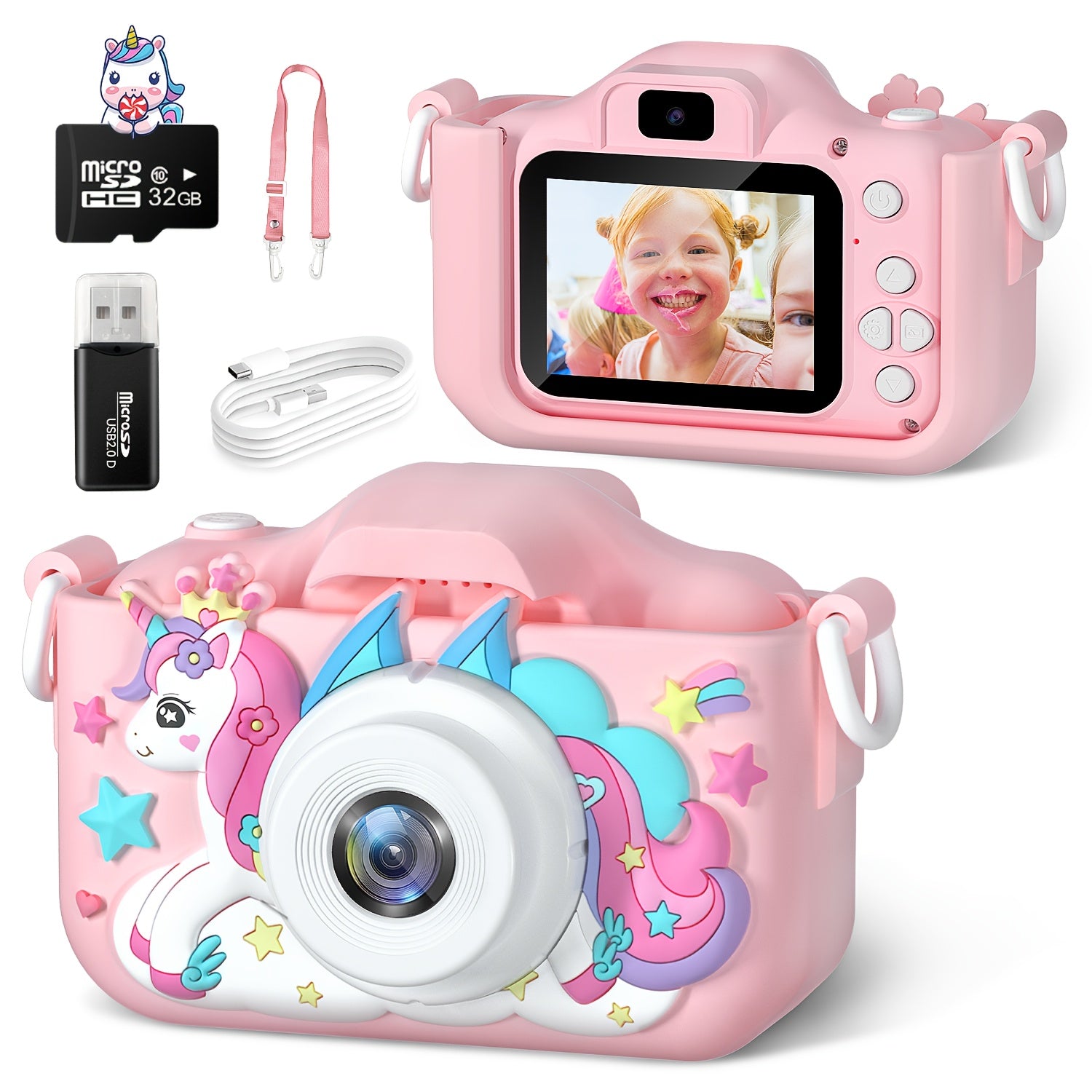 Kinderen Unicorn Selfie Camera | High-Definition Oplaadbare Digitale Camera met 32G SD Kaart | Perfect Cadeau voor Verjaardagen & Kerstmis