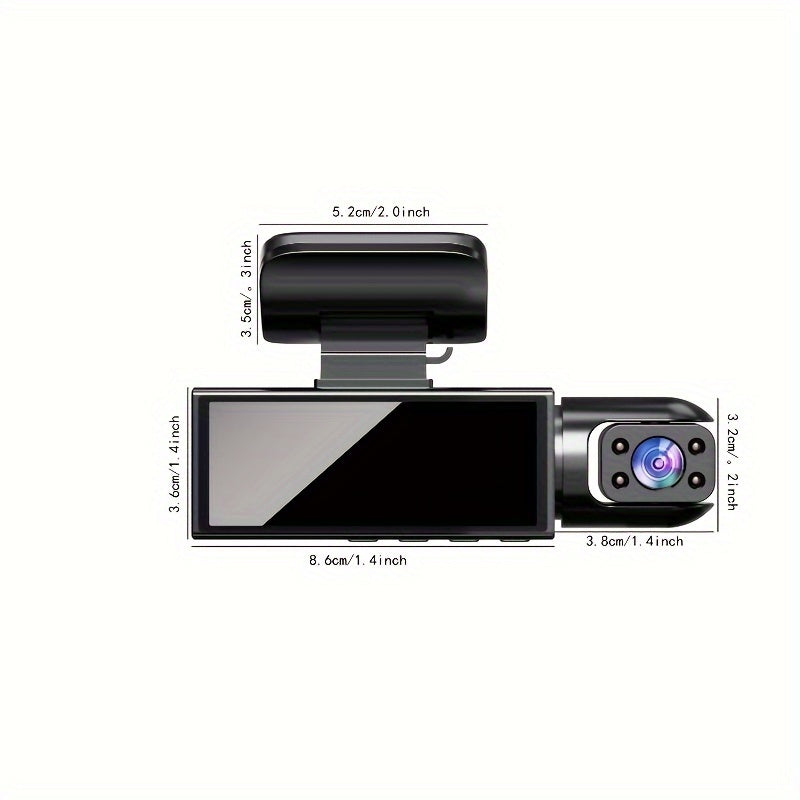 Dual Dash Cam 1080P Front & Inside | Infrarood Nachtzicht | Groothoek Auto DVR Camera met 8,03 cm IPS Scherm | 24-uurs Parkeerbeveiliging | Bewegingssensor en Loop Recording