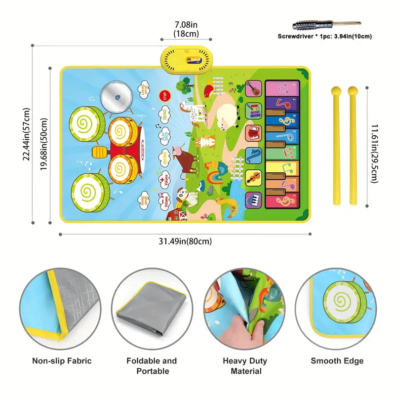 Muzikale speelmat met dierengeluiden voor baby's. Piano Toetsenbord & Drumstel voor Baby vanaf 6 maanden