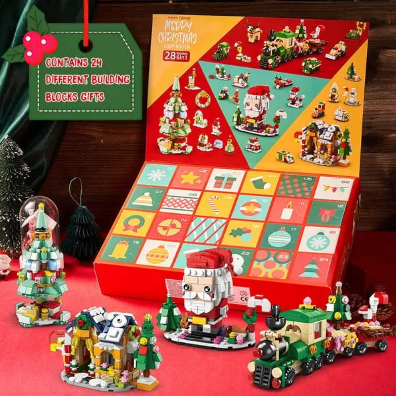 2024 Kerst Adventskalender: 24-Daagse Countdown met Verrassingen - Blinde Doos Bouwblokken Puzzel voor Kinderen en Volwassenen, Perfecte Cadeaus!