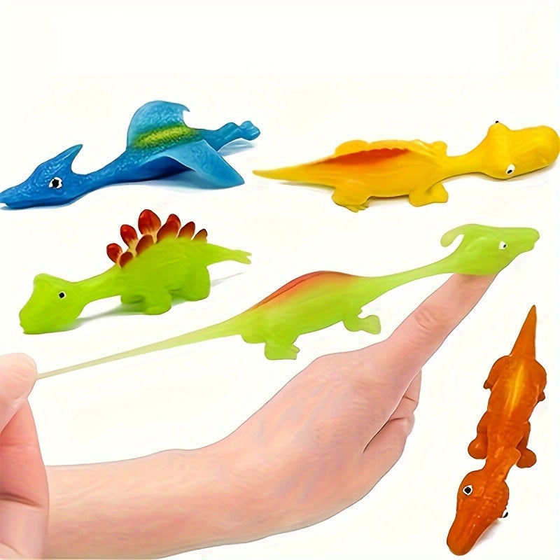 6 Stuks Schietdino Vinger Speelgoed | Mini Rubberen Dino Figuren | Vliegende Spellen en Cadeaus voor Feestjes