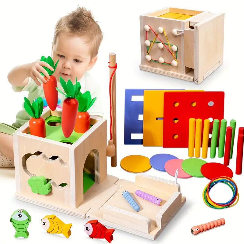 8-in-1 Houten Montessori Baby Box - Educatieve Speelset voor Baby 8 maanden