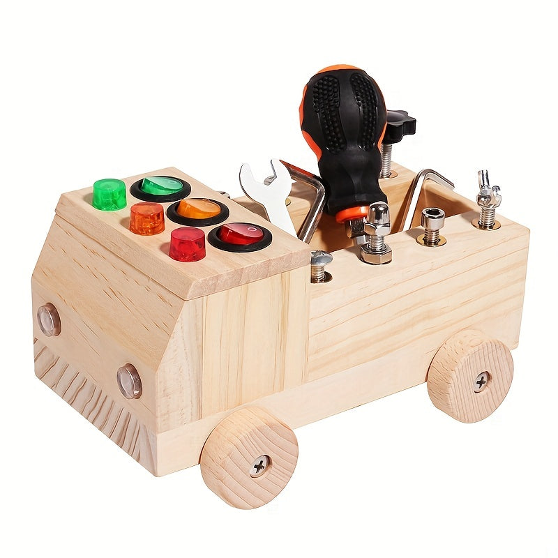 Houten LED Switch Busy Board met Schroevendraaier - Educatief Speelgoed voor Kinderen, Perfect Cadeau