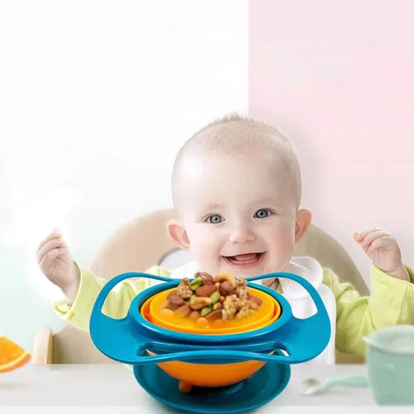 Excras Baby Gyro Bowl 360° rotatie Oranje met Groen l Maak eten Makkelijk