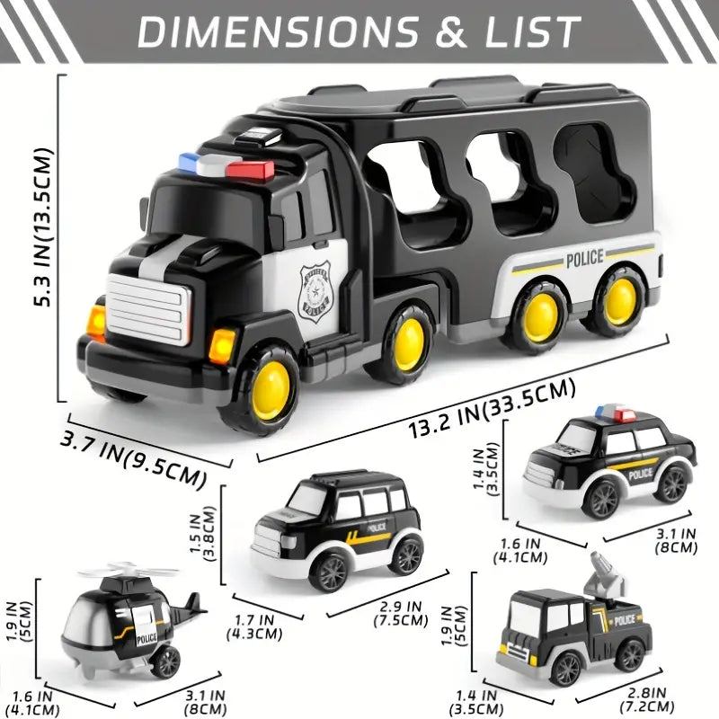 Politieauto Zwart voor Kleuters met Helikopter, Brandweerman en Auto's