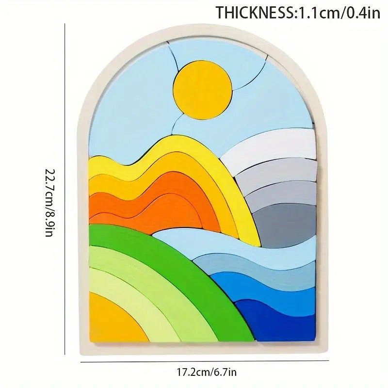 KidsPuzzle l Houten Regenboog & Bloem Puzzel met 3D Blokken l Kinderen 4, 5, 6, 7, 8 Jaar l Jongens & Meisjes