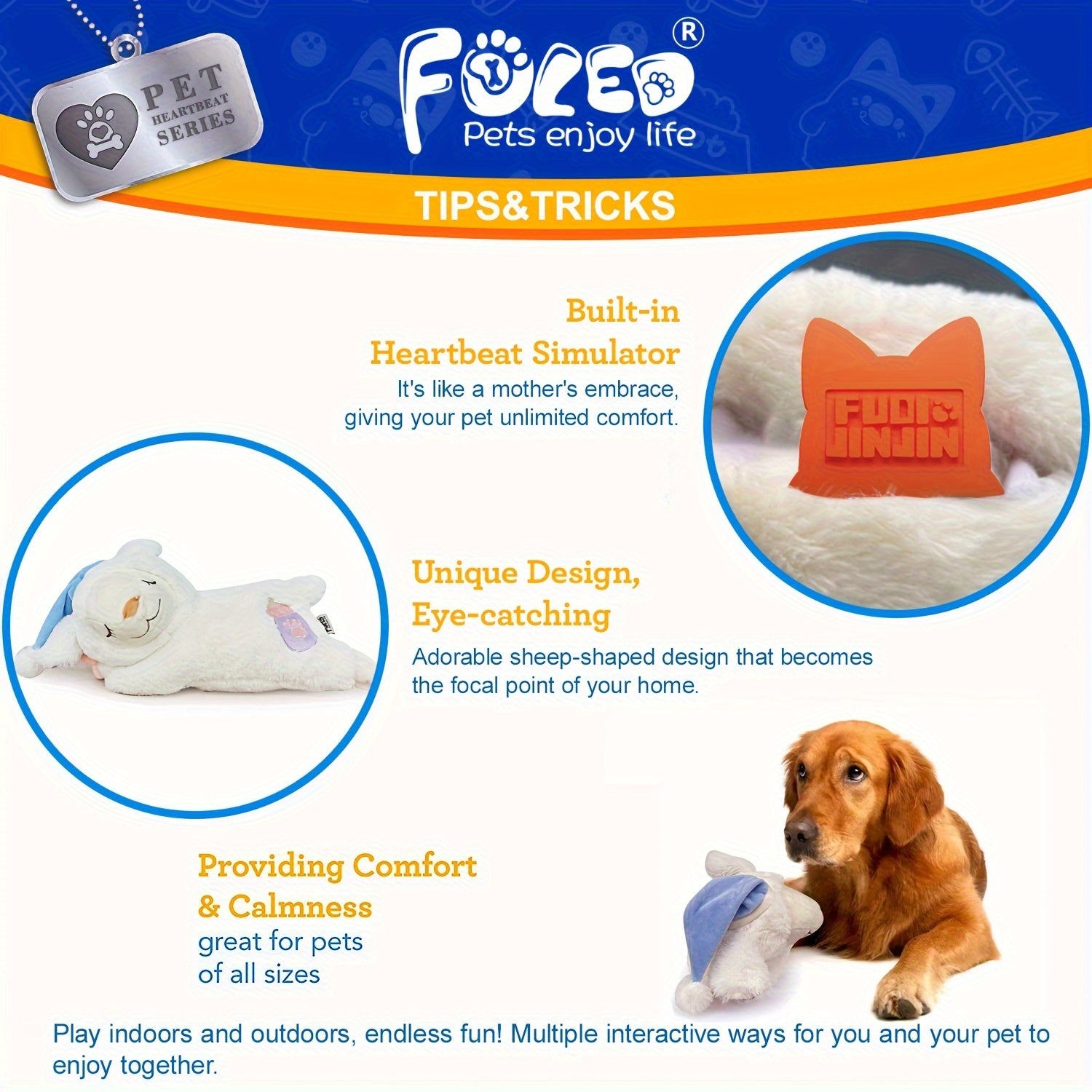 Kerstschaap Puppy Hartslag Speelgoed - Kalmerende Knuffel voor Slaapverlichting, Knuffeldier met Hartslag voor Honden, Katten & Huisdieren, Ideaal Rustgevend Speelgoed voor Puppies & Kittens