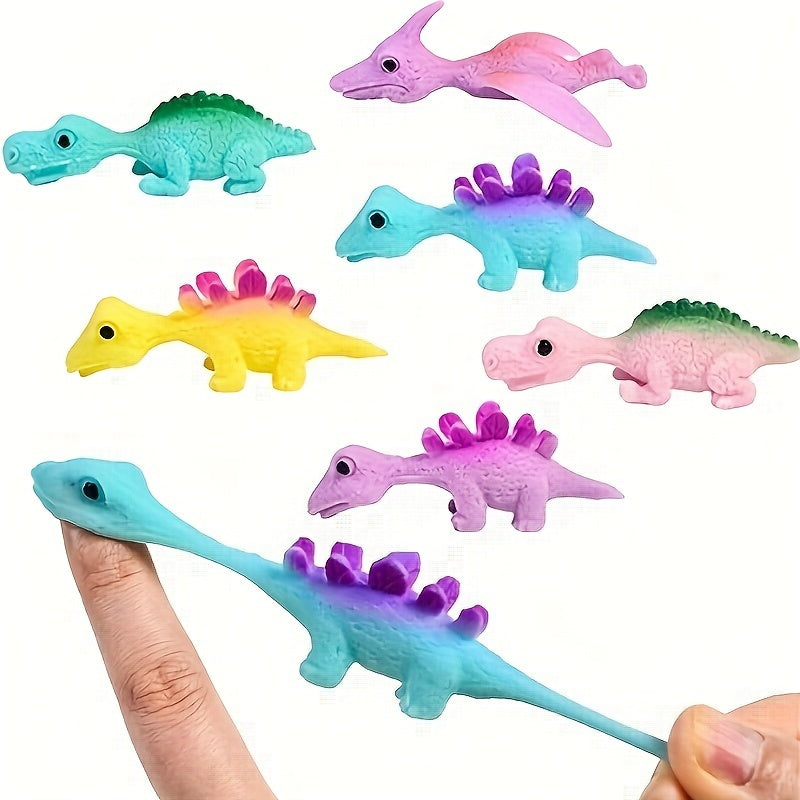 6 Stuks Schietdino Vinger Speelgoed | Mini Rubberen Dino Figuren | Vliegende Spellen en Cadeaus voor Feestjes