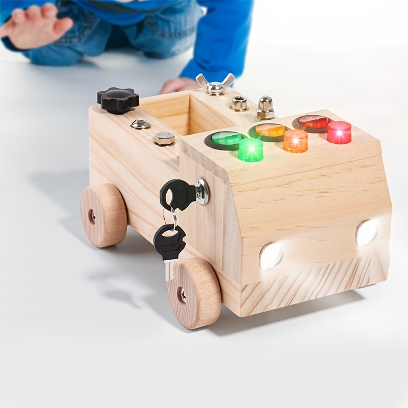 Houten LED Busy Board met Schakelaars & Schroevendraaier | Educatief Handig Speelbord voor Jonge Kinderen