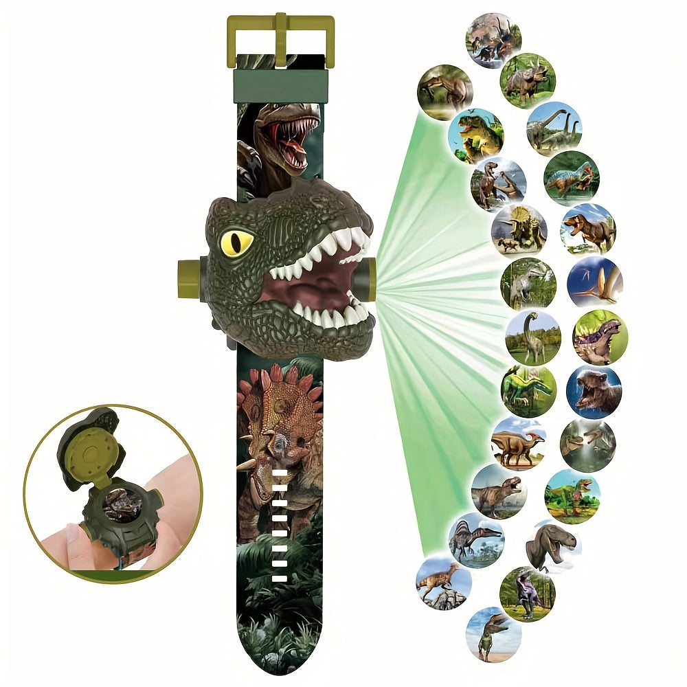 Dinosaurus Projectiehorloge Voor Kinderen | Elektronisch Flip Horloge Instelbaar Digitaal Scherm 3D Cartoon Dier 24 Projectiepatronen Voor Kinderen