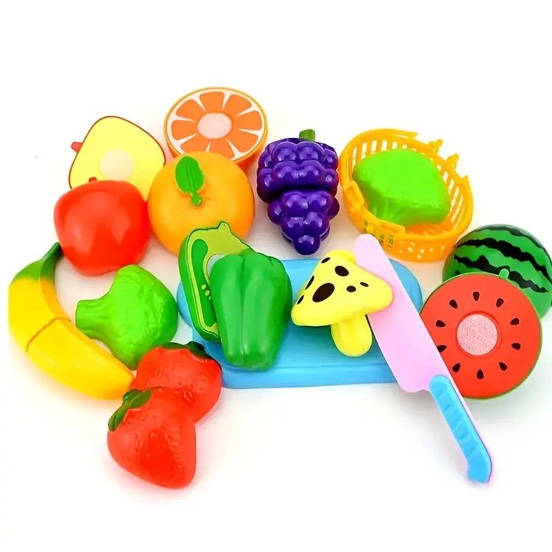 PlayKids l Speelgoed Groente en Fruit met Mes en Snijplank  l 24 Stuks Fruit