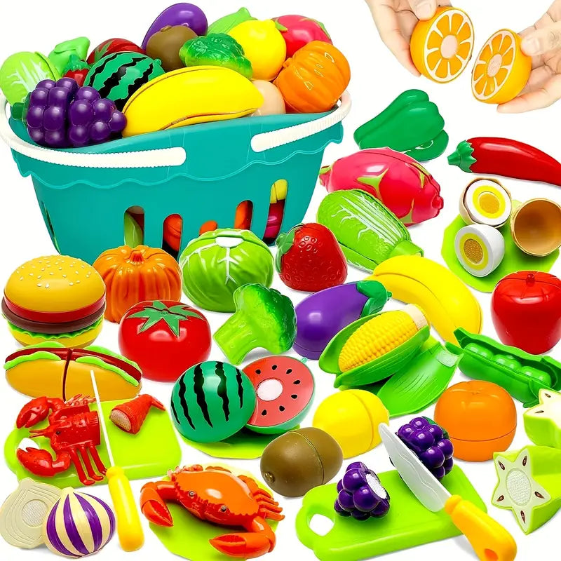 PlayKids l Speelgoed Groente en Fruit met Mes en Snijplank  l 24 Stuks Fruit