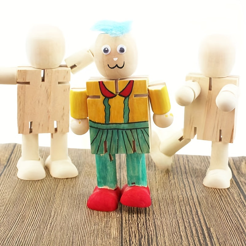 Houten Lege Robot Pop | Blank Kleurbare Pop met Beweegbare Gewrichten | Educatief Kleurboek Speelgoed voor Kinderen