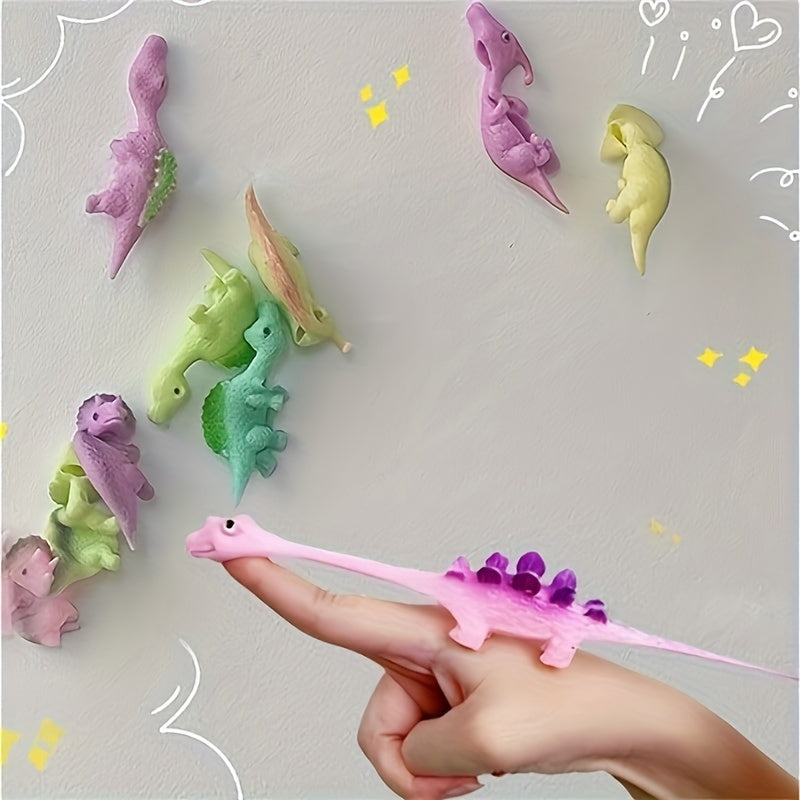 6 Stuks Schietdino Vinger Speelgoed | Mini Rubberen Dino Figuren | Vliegende Spellen en Cadeaus voor Feestjes