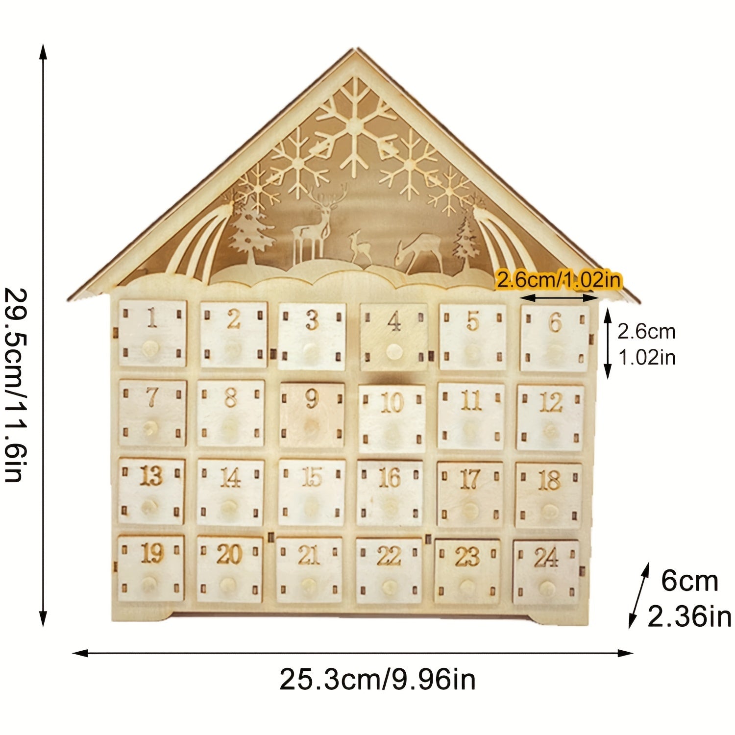 Houten LED Kerst Aftelkalender voor Thuis & Buiten Gebruik