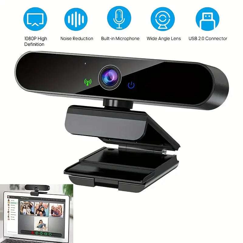 Webcam 1080p HD Zwart  l Wide Angle l Computer Camera l Built-in Microfoon