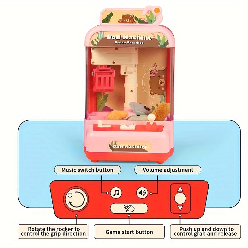 Mini Grijpmachine voor Thuis - Muntgestuurde Poppen- en Snoepautomaat, Perfect Verjaardagscadeau voor Meisjes, Inclusief 6 Poppen & 10 Ballen, Batterijvrij Kerst- & Feestdagcadeau